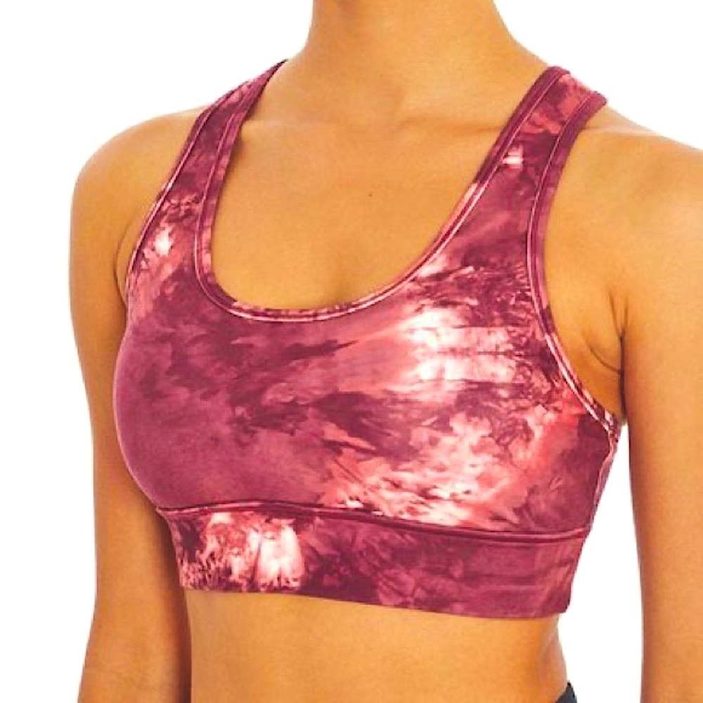 JESSICA SIMPSON || Mackenzie Racerback Sports Bra in Tea Rose Tie Dye - SZ Small